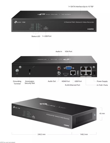 TP‑Link VIGI 4Ch PoE+ NVR Kit with 4× 4MP Turrets VIGI-NK4P-T4425-2T