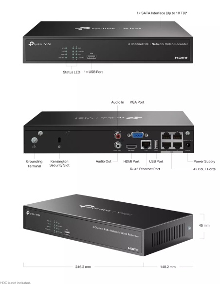 TP‑Link VIGI 4Ch PoE+ NVR Kit with 4× 4MP Turrets VIGI-NK4P-T4425-2T
