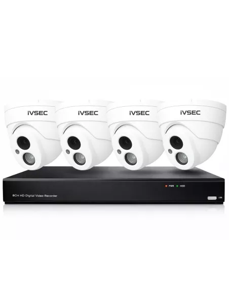 IVSEC Hybrid 4-Camera DVR Kit 4MP Dome Cameras + IVDVK8-504D