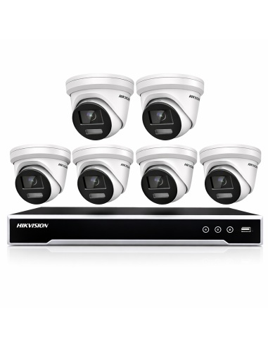 Hikvision 8MP 4K 8Ch 4TB IP NVR 6x ColorVu Turret HIKIT-DS-6C8MP8CH