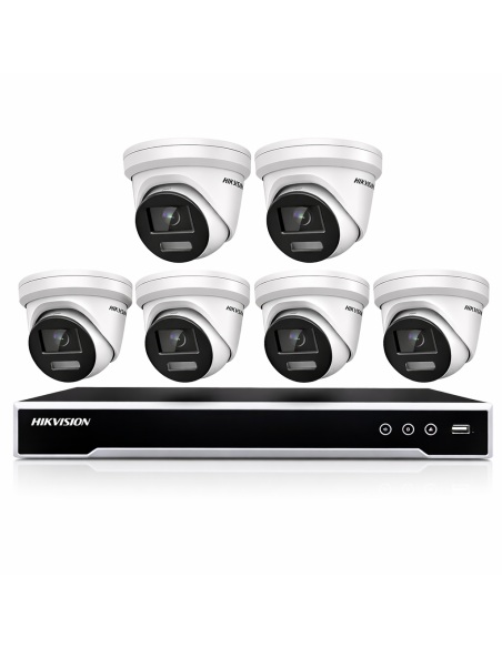 Hikvision 8MP 4K 8Ch 4TB IP NVR 6x ColorVu Turret HIKIT-DS-6C8MP8CH