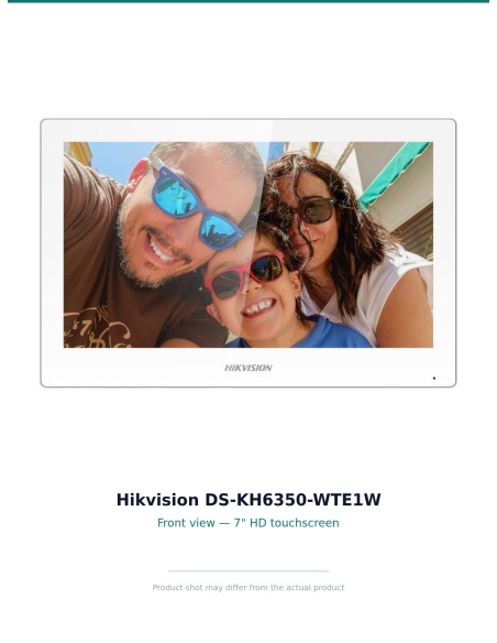 Hikvision DS-KH6350-WTE1W — front view, 7" capacitive HD touchscreen