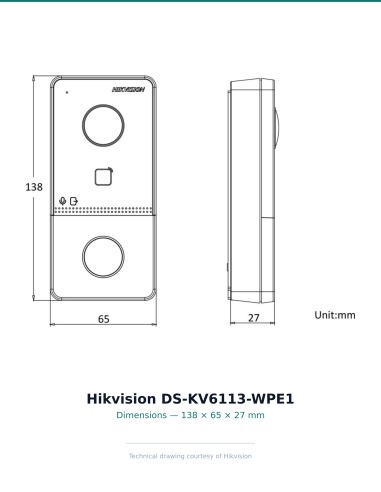 DS-KV6113-WPE1 — technical dimensions drawing (front / side, mm)