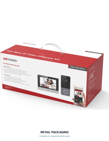 DS-KIS603-P retail packaging — complete Hikvision two-wire IP video intercom kit shipped Australia-wide by Infront Technology