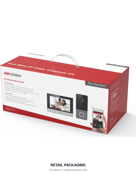 DS-KIS603-P retail packaging — complete Hikvision two-wire IP video intercom kit shipped Australia-wide by Infront Technology