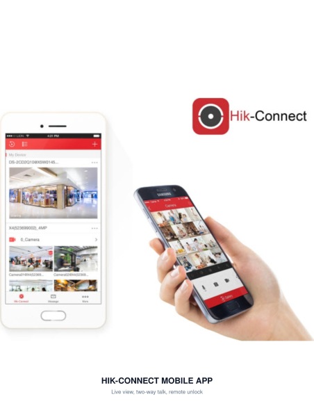 Hik-Connect mobile app paired with Hikvision DS-KIS603-P — live view, two-way talk and remote door unlock from anywhere