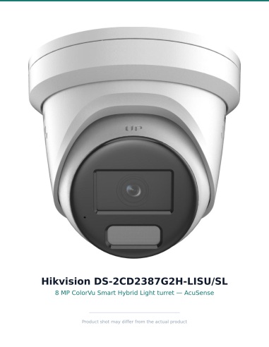 Hikvision DS-2CD2387G2H-LISU/SL2 — 4K AcuSense front view with ColorVu/DarkFighter lens