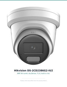 Hikvision DS-2CD2386G2-IU2 — 4K AcuSense front, F1.6, 2.8mm turret with mic