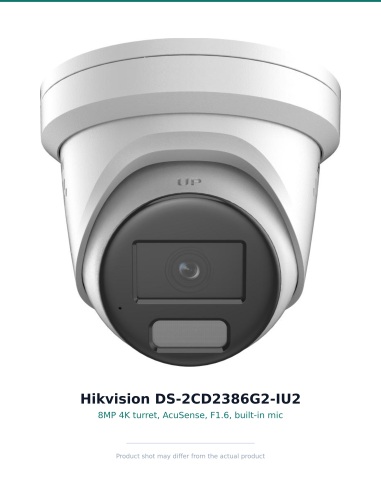 Hikvision DS-2CD2386G2-IU2 — 4K AcuSense front, F1.6, 2.8mm turret with mic