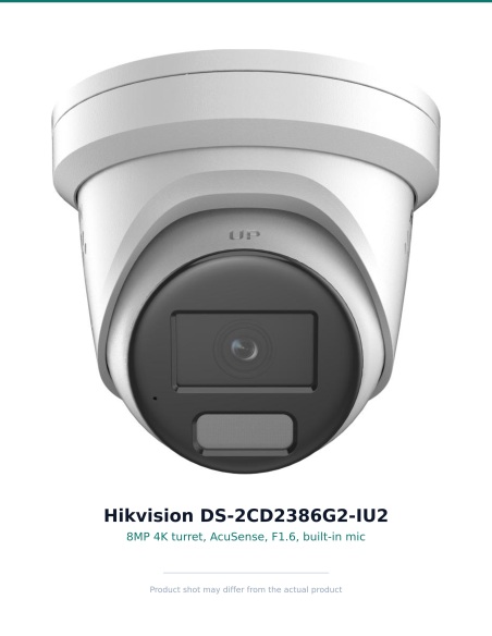 Hikvision DS-2CD2386G2-IU2 — 4K AcuSense front, F1.6, 2.8mm turret with mic