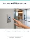 X2-EXIT-006 in use — touchless request-to-exit installed on a commercial entry wall, hand hovering just in front of the No-Touch