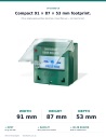 Gianni CP-32GBZ-LB dimensions and feature row — 91 × 87 × 53 mm surface housing, DPDT relay (5A @ 250VAC), blue backlit press-he