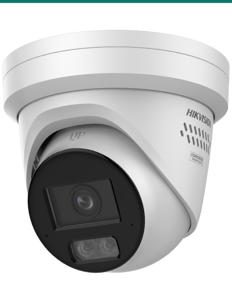 Hikvision DS-2CD2387G3-LIS2UY/SL — white turret, left side view