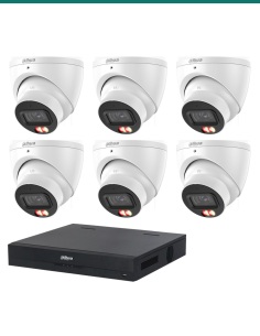 Dahua 8MP Dual Light 4K Kit — 6× HDW3867EM-S-IL-ANZ + 8CH NVR4108HS-8P-AI/ANZ — kit layout. Product shot may differ from the act