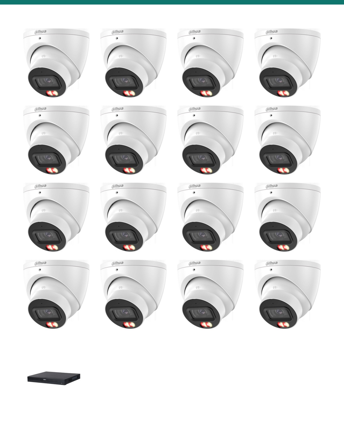 Dahua 8MP Dual Light 4K Kit — 16× HDW3867EM-S-IL-ANZ + 16CH NVR4216-16P-AI/ANZ — kit layout. Product shot may differ from the ac