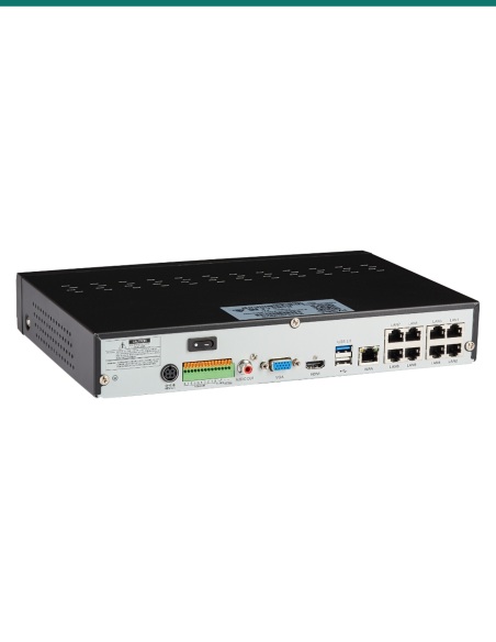 IVSEC IVNR8-8000-2T rear — 8 PoE camera ports, HDMI, VGA, LAN