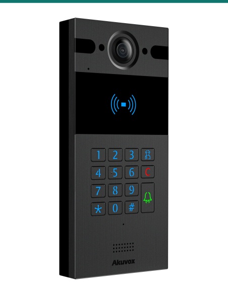 Akuvox R25K black door phone — left three-quarter view