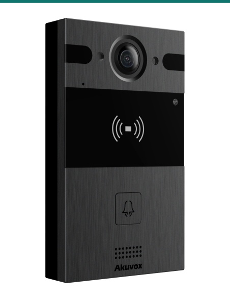 Akuvox R25A black door phone — left three-quarter view