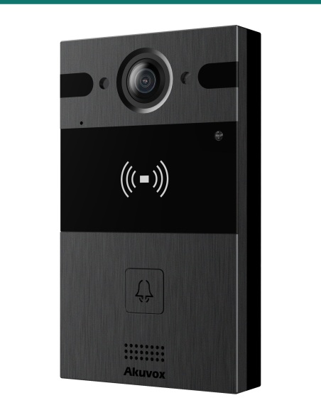 Akuvox R25A black door phone — right three-quarter view