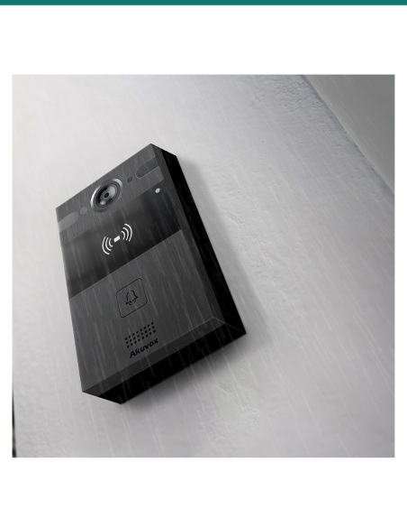 Akuvox R25A black door phone on an outdoor wall