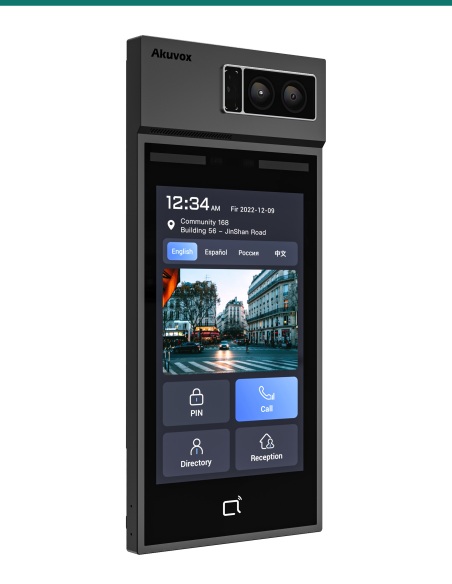 Akuvox S538 8-inch door phone — left three-quarter view Akuvox S538 8-inch door phone — left three-quarter view