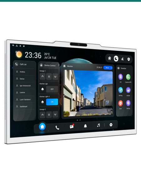 Akuvox X937A 15.6-inch indoor monitor — left three-quarter view Akuvox X937A 15.6-inch indoor monitor — left three-quarter view
