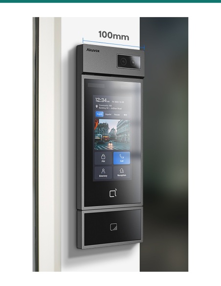 Akuvox S535 with LTE module mounted beside a glass entrance