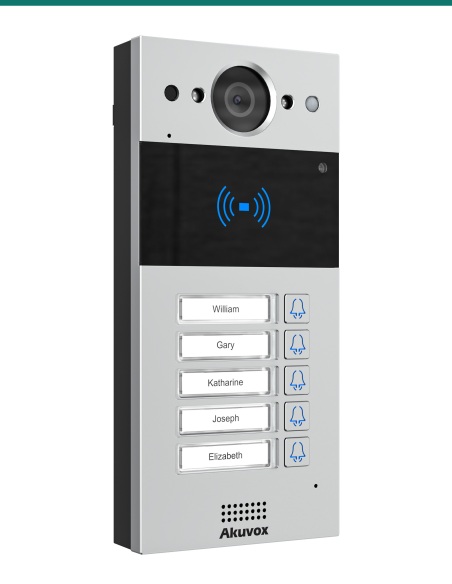 Akuvox R20B 5-button door phone — left three-quarter view