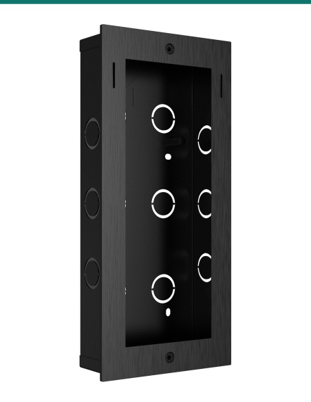 Akuvox X912 in-wall box and decoration panel — left three-quarter view