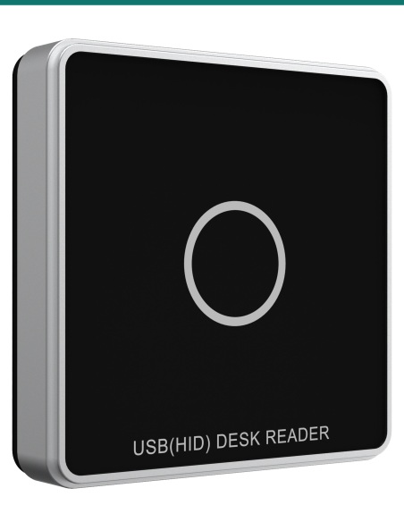 Akuvox ACR-CID12 UHF desktop enrolment reader — left three-quarter view