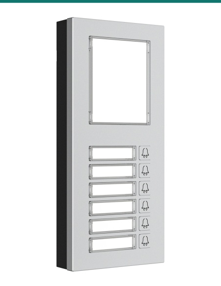 Akuvox MD06 6-button expansion module — left three-quarter view