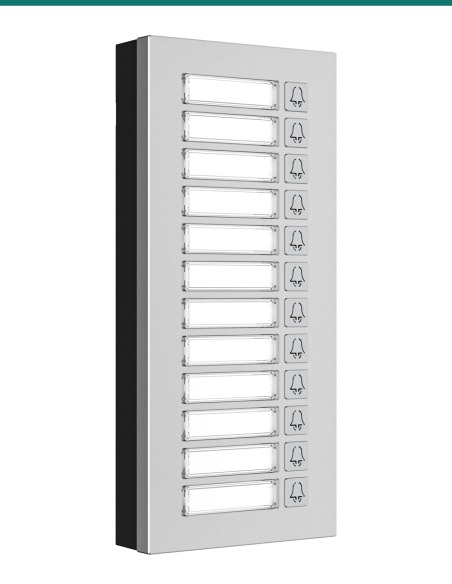 Akuvox MD12 12-button expansion module — left three-quarter view Akuvox MD12 12-button expansion module — left three-quarter view