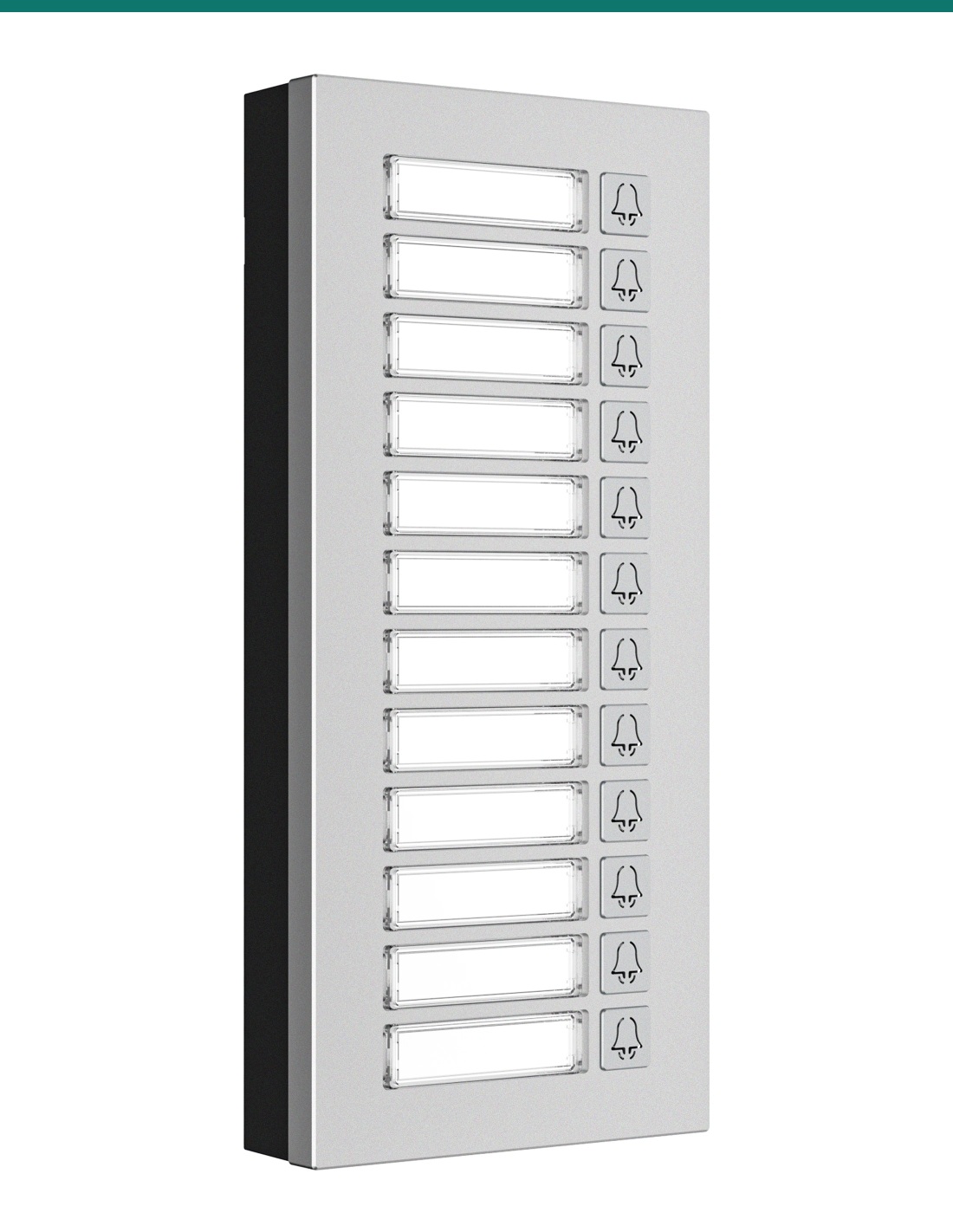 Akuvox MD12 12-button expansion module — left three-quarter view