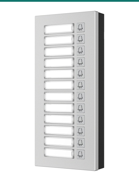 Akuvox MD12 12-button expansion module — right three-quarter view Akuvox MD12 12-button expansion module — right three-quarter view