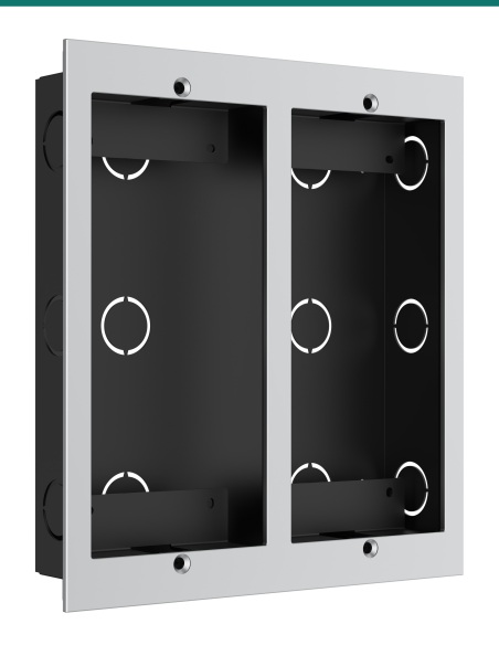 Akuvox two-unit in-wall box — left three-quarter view