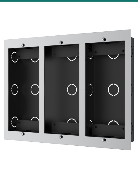 Akuvox three-unit in-wall box — right three-quarter view