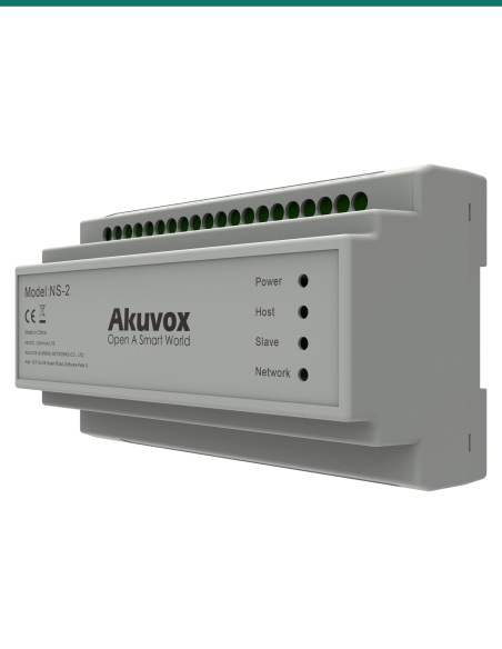 Akuvox NS-2 2-wire network switch — left three-quarter view