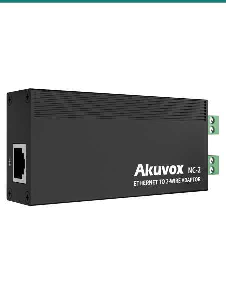 Akuvox NC-2 Ethernet to 2-wire adaptor — left three-quarter view
