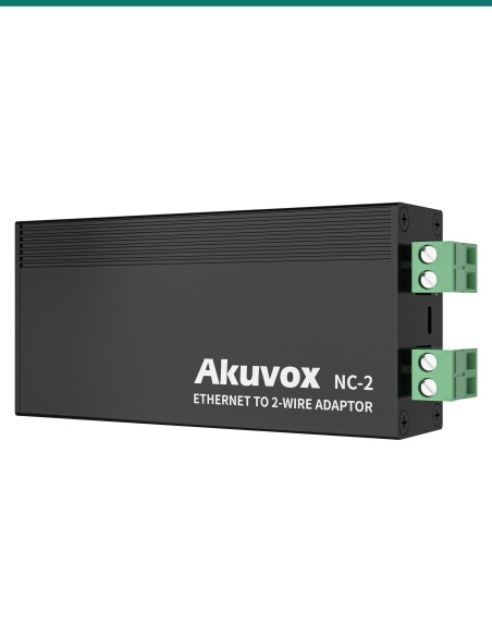 Akuvox NC-2 Ethernet to 2-wire adaptor — right three-quarter view