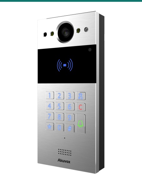 Akuvox R20K-2 silver 2-wire door phone — right three-quarter view