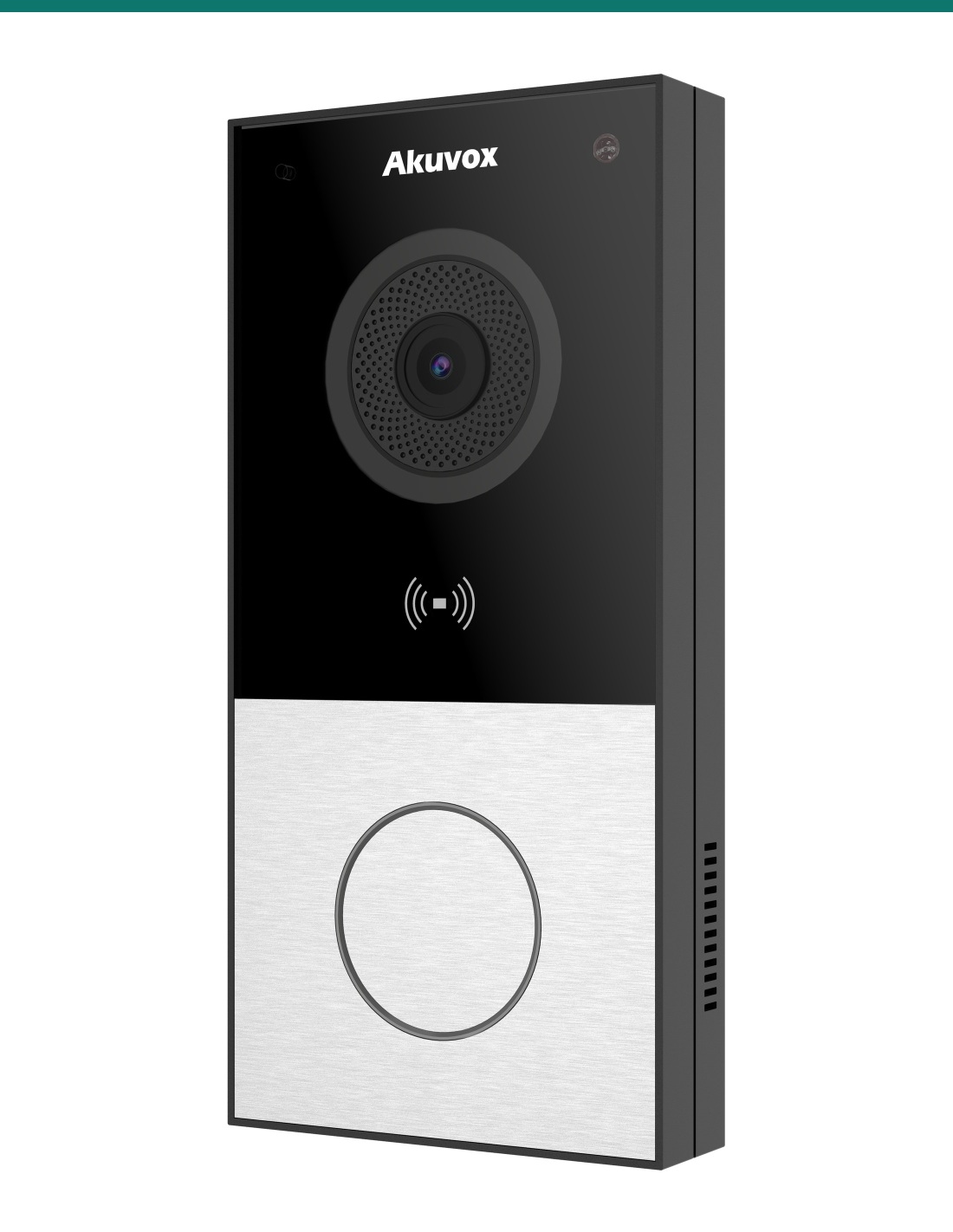 Akuvox E12S silver video doorbell — right three-quarter view