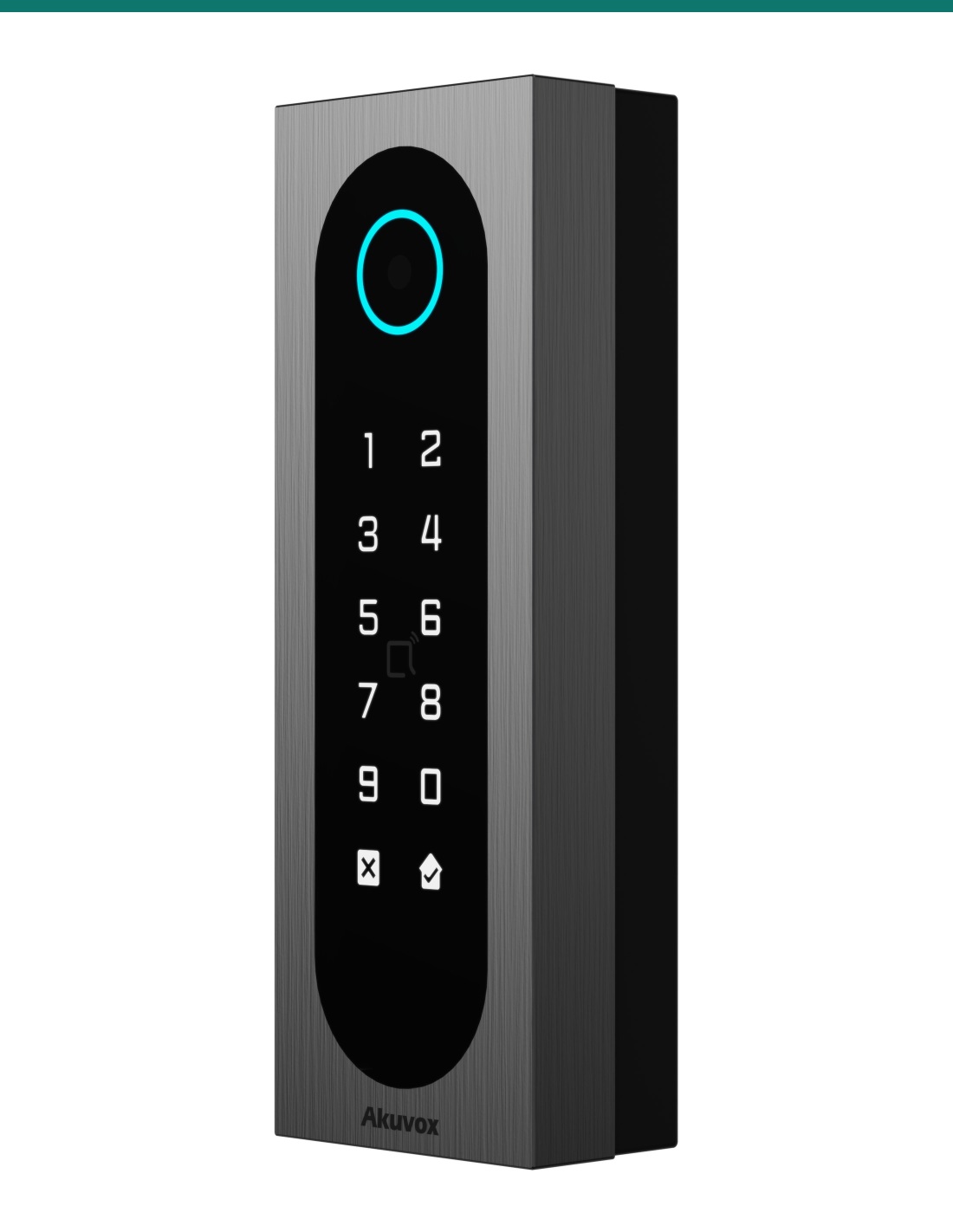 Akuvox A08S HID iCLASS slim keypad terminal — right three-quarter view