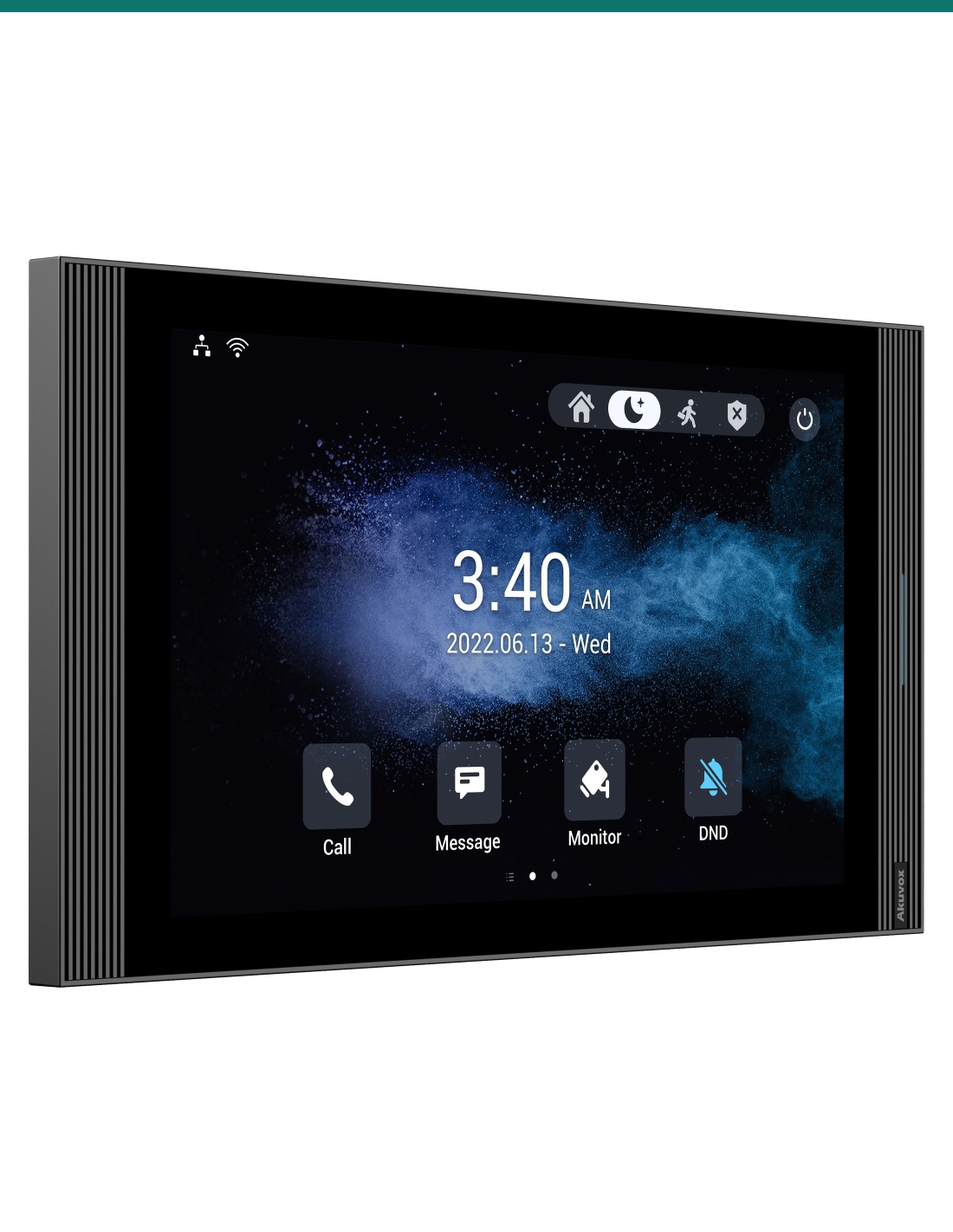 Akuvox S567 grey indoor monitor — left three-quarter view