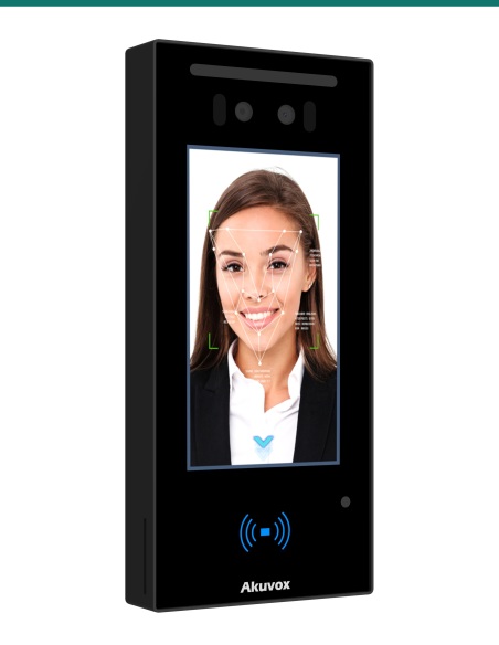 Akuvox A05C facial recognition terminal — left three-quarter view