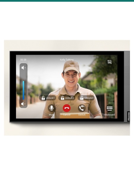 Akuvox S563 grey showing a door call with three unlock buttons