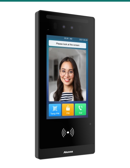 Akuvox E18C facial recognition door phone — left three-quarter view Akuvox E18C facial recognition door phone — left three-quarter view