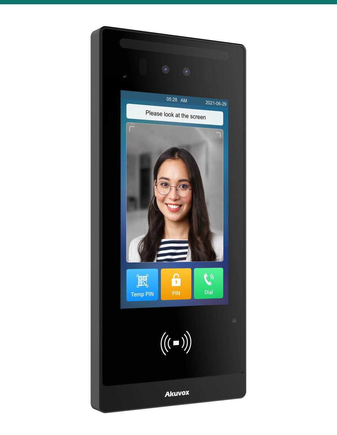 Akuvox E18C facial recognition door phone — left three-quarter view