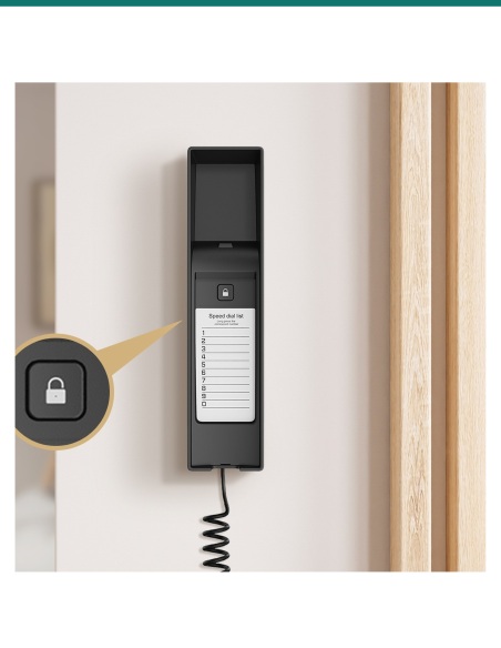 Akuvox S560 base unlock button beside the handset cradle