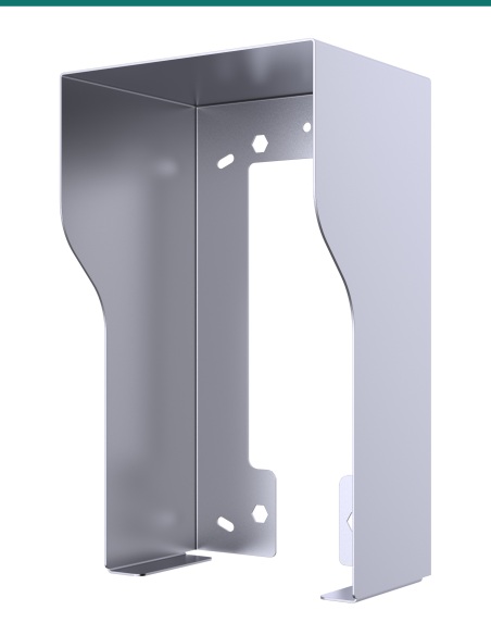 Akuvox E21 silver on-wall rain hood — right three-quarter view