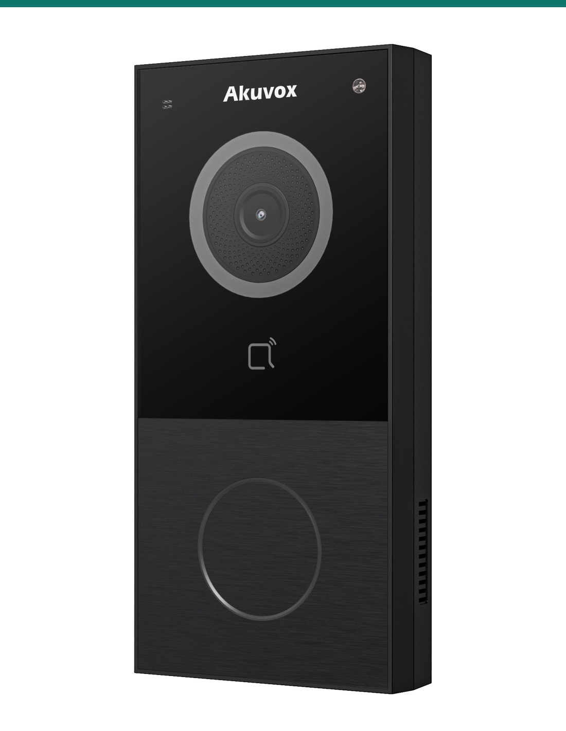 Akuvox E12W black doorbell — left three-quarter view